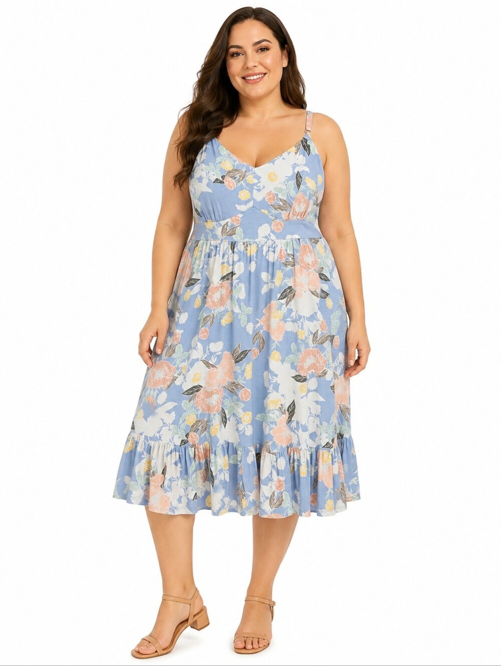 Torrid Super‎ Soft Blue Floral Midi Dress Size 1 Plus 14/16